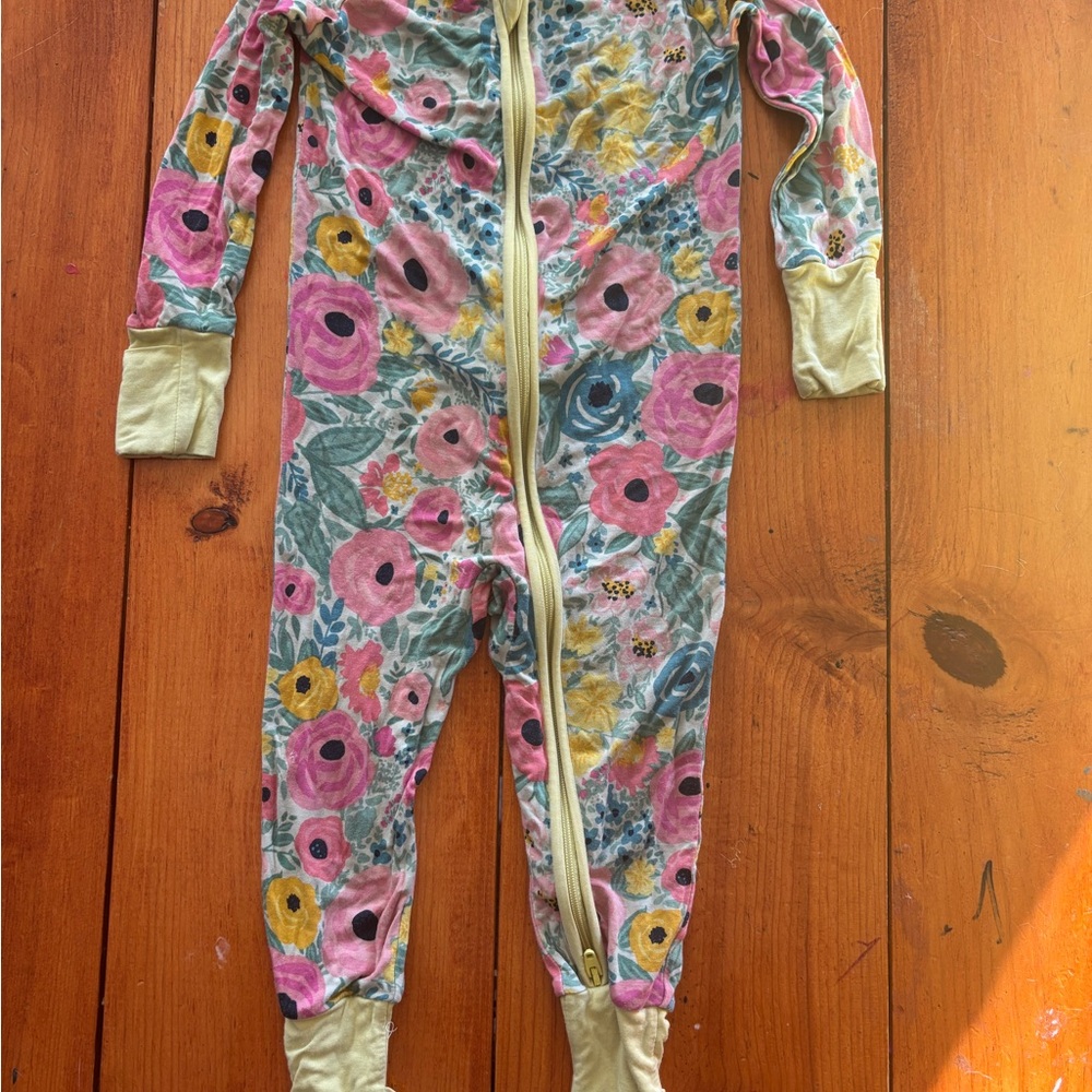 Little Sleepies Floral Kids Footie in Pink, Yellow, and Cream